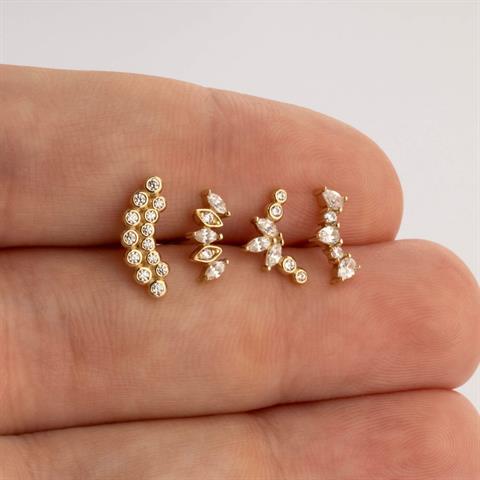 Dianora Piercing-14 Ayar Altın 13 Taşlı Helix Kıkırdak Piercing-Helix Piercing-10-Milagron.com