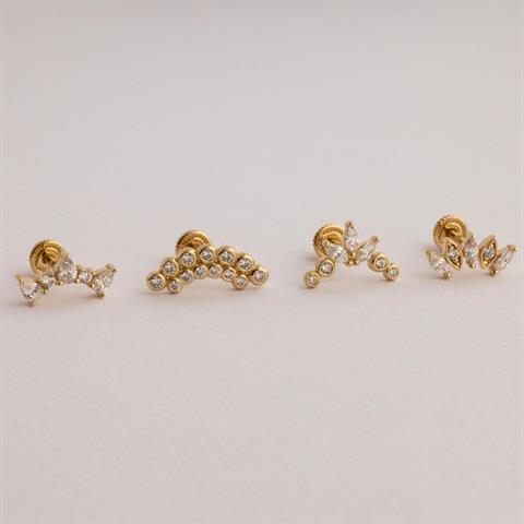 Dianora Piercing-14 Ayar Altın 13 Taşlı Helix Kıkırdak Piercing-Helix Piercing-7-Milagron.com