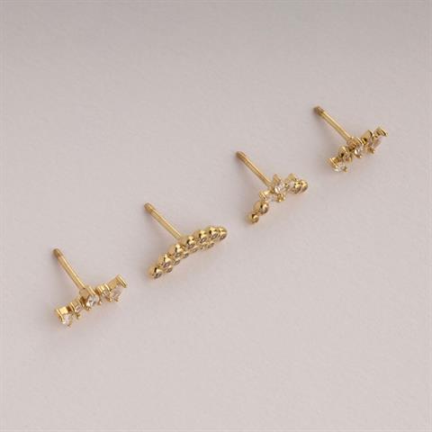 Dianora Piercing-14 Ayar Altın 13 Taşlı Helix Kıkırdak Piercing-Helix Piercing-9-Milagron.com