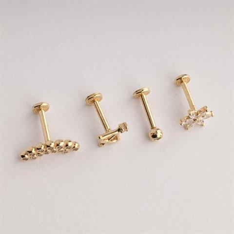 Dianora Piercing-14 Ayar Altın 13 Taşlı Tragus Piercing-Tragus Piercing-10-Milagron.com