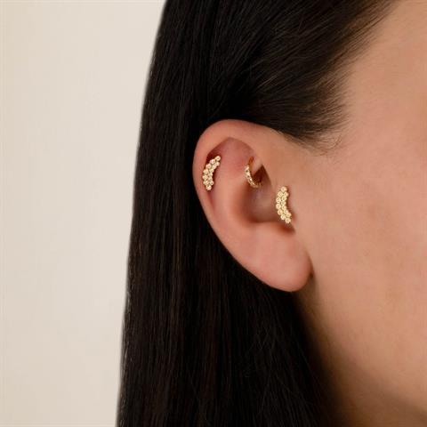 Dianora Piercing-14 Ayar Altın 13 Taşlı Tragus Piercing-Tragus Piercing-6-Milagron.com