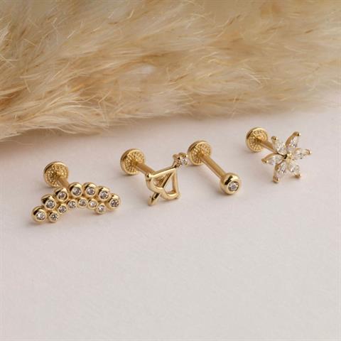 Dianora Piercing-14 Ayar Altın 13 Taşlı Tragus Piercing-Tragus Piercing-8-Milagron.com