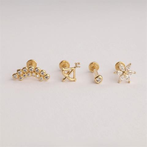 Dianora Piercing-14 Ayar Altın 13 Taşlı Tragus Piercing-Tragus Piercing-9-Milagron.com