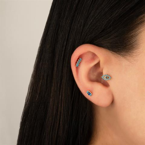Dianora Piercing-14 Ayar Altın 3 Baget Firuze Rengi Ve Lacivert Taşlı Göz Minimal Tragus Piercing-Renkli Taşlar Koleksiyonu-2-Milagron.com