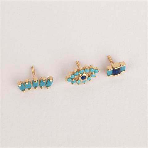Dianora Piercing-14 Ayar Altın 3 Baget Firuze Rengi Ve Lacivert Taşlı Göz Minimal Tragus Piercing-Renkli Taşlar Koleksiyonu-6-Milagron.com