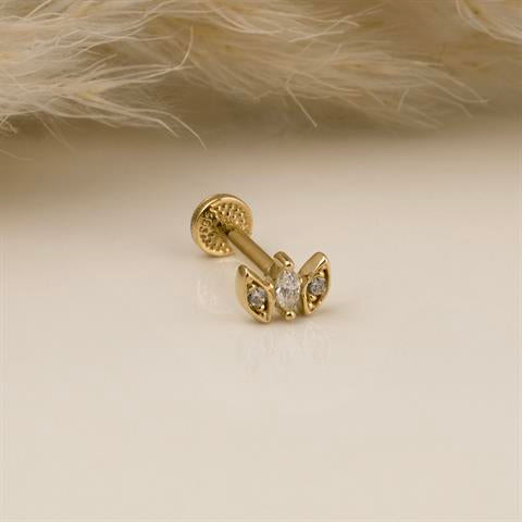 Dianora Piercing-14 Ayar Altın 3 Göz Minimal Tragus Piercing-Tragus Piercing-5-Milagron.com