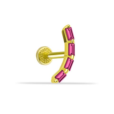Dianora Piercing-14 Ayar Altın 4 Pembe Baget Taşlı Minimal Tragus Piercing-Tragus Piercing-1-Milagron.com