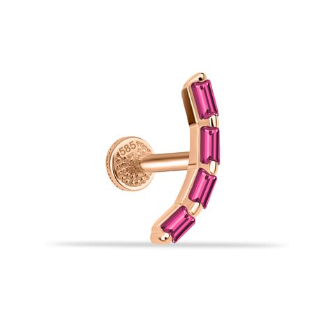 Dianora Piercing-14 Ayar Altın 4 Pembe Baget Taşlı Minimal Tragus Piercing-Tragus Piercing-2-Milagron.com