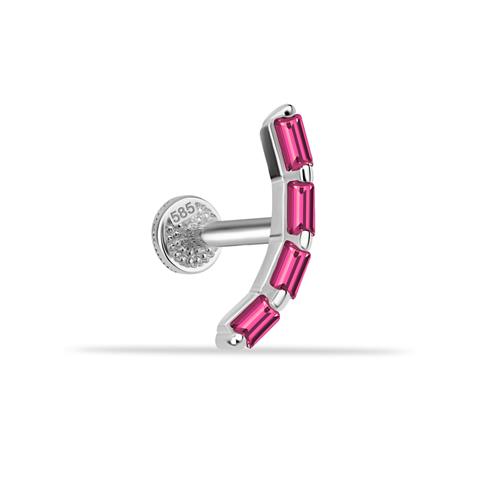 Dianora Piercing-14 Ayar Altın 4 Pembe Baget Taşlı Minimal Tragus Piercing-Tragus Piercing-3-Milagron.com