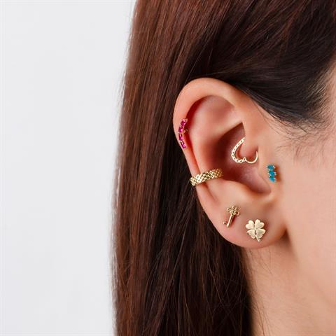 Dianora Piercing-14 Ayar Altın 4 Pembe Baget Taşlı Minimal Tragus Piercing-Tragus Piercing-6-Milagron.com