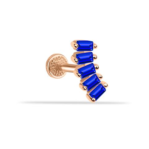 Dianora Piercing-14 Ayar Altın 5 Lacivert Baget Taşlı Minimal Tragus Piercing-Tragus Piercing-2-Milagron.com