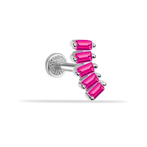 Dianora Piercing-14 Ayar Altın 5 Pembe Baget Taşlı Minimal Tragus Piercing-Tragus Piercing-3-Milagron.com