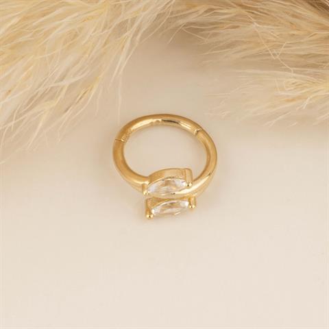 14 Ayar Altın Alttan Markiz Taşlı Minimal Halka Piercing
