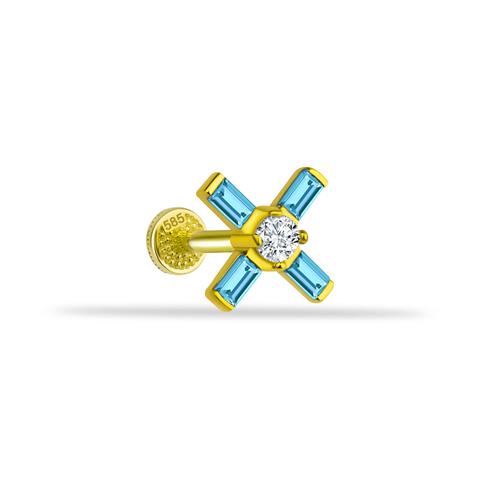 Dianora Piercing-14 Ayar Altın Aqua Baget Taşlı Minimal Tragus Piercing-Tragus Piercing-1-Milagron.com