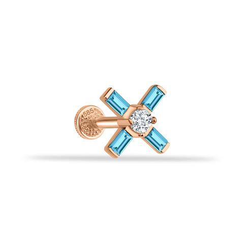 Dianora Piercing-14 Ayar Altın Aqua Baget Taşlı Minimal Tragus Piercing-Tragus Piercing-2-Milagron.com