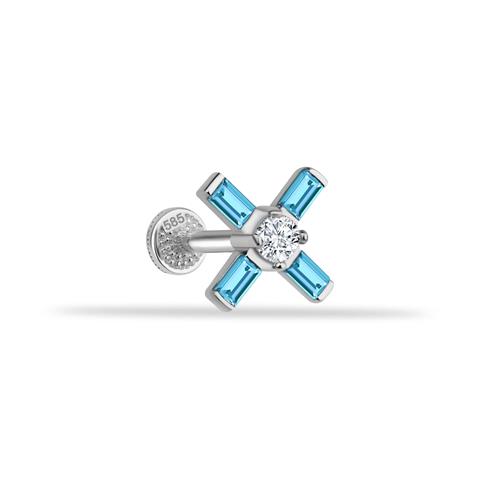 Dianora Piercing-14 Ayar Altın Aqua Baget Taşlı Minimal Tragus Piercing-Tragus Piercing-3-Milagron.com