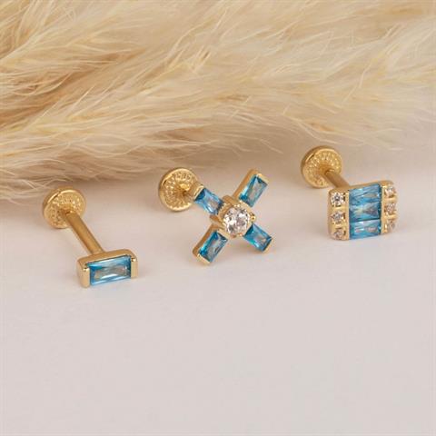 Dianora Piercing-14 Ayar Altın Aqua Taşlı Minimal Tragus Piercing-Tragus Piercing-5-Milagron.com