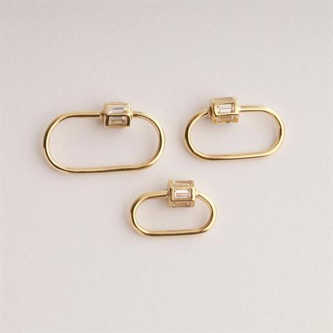 14 Ayar Altın Baget Taşlı İnce Charm Kilidi Carabiner - 12