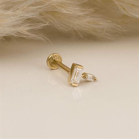 Dianora Piercing-14 Ayar Altın Bagette Minimal Tragus Piercing-Tragus Piercing-5-Milagron.com