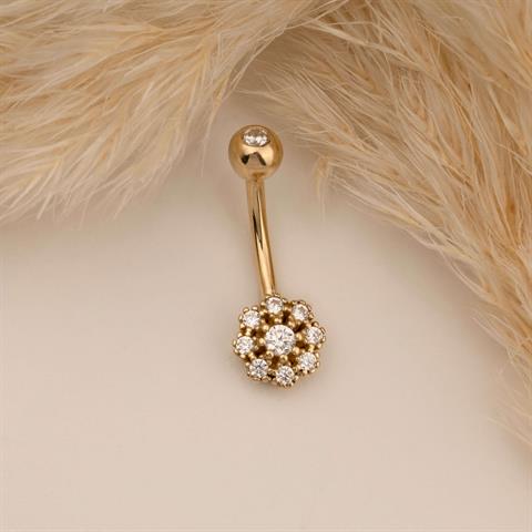 14 Ayar Altın Çiçek Göbek Piercing