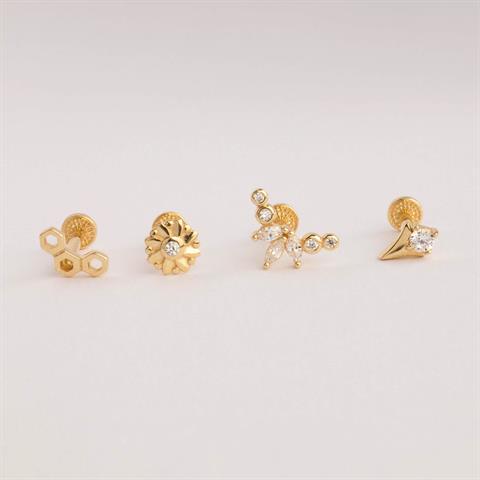 Dianora Piercing-14 Ayar Altın Çiçek Tragus Piercing-Tragus Piercing-10-Milagron.com