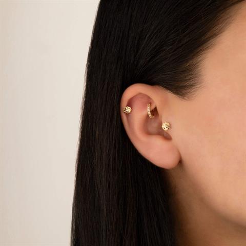 Dianora Piercing-14 Ayar Altın Çiçek Tragus Piercing-Tragus Piercing-4-Milagron.com