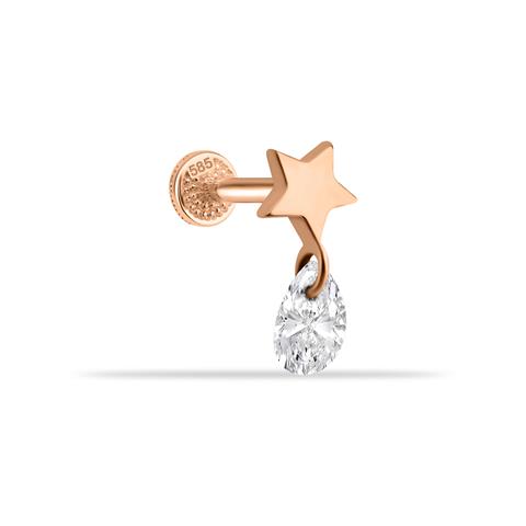 Dianora Piercing-14 Ayar Altın Damla Taş Sallantılı Minimal Tragus Piercing-Tragus Piercing-2-Milagron.com