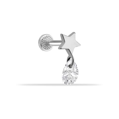 Dianora Piercing-14 Ayar Altın Damla Taş Sallantılı Minimal Tragus Piercing-Tragus Piercing-3-Milagron.com