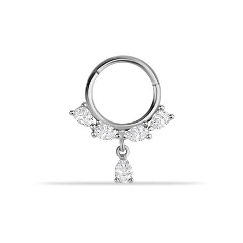 14 Ayar Altın Damla Taşlı Sallantılı Minimal Halka Piercing
