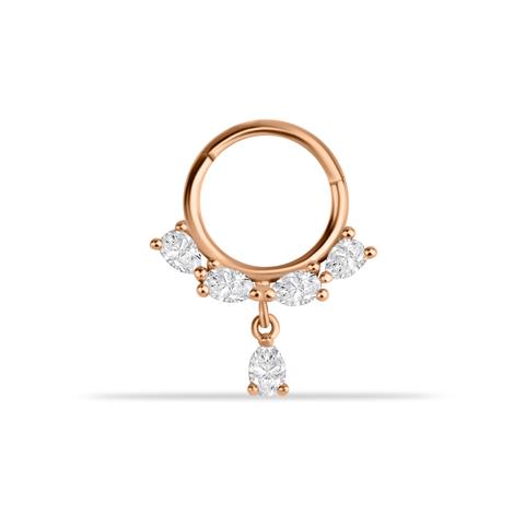 14 Ayar Altın Damla Taşlı Sallantılı Minimal Halka Piercing