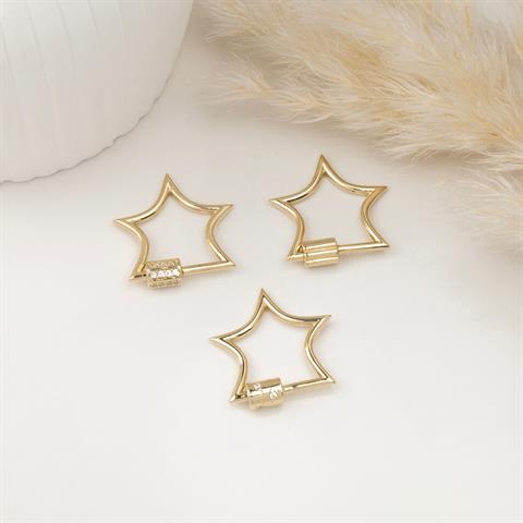 14 Ayar Altın Düz Yıldız Charm Kilidi Carabiner