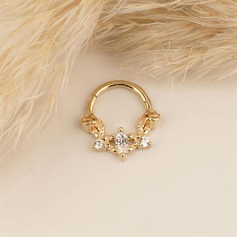 14 Ayar Altın Gül Motifli Minimal Halka Piercing