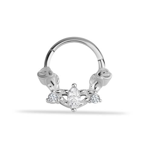 14 Ayar Altın Gül Motifli Minimal Halka Piercing