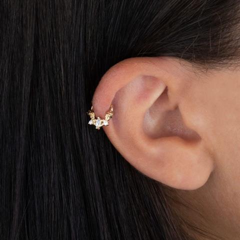 14 Ayar Altın Gül Motifli Minimal Halka Piercing