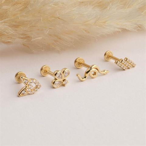 Dianora Piercing-14 Ayar Altın Işıl Yonca Tragus Piercing-Tragus Piercing-5-Milagron.com