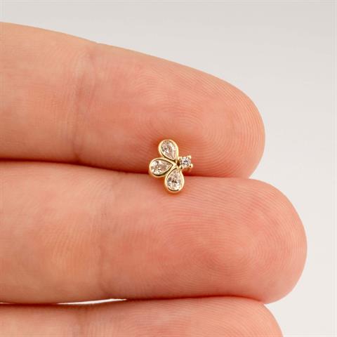 Dianora Piercing-14 Ayar Altın Işıl Yonca Tragus Piercing-Tragus Piercing-8-Milagron.com