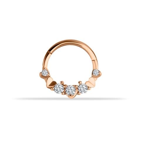 14 Ayar Altın Kalp Motifli Minimal Halka Piercing