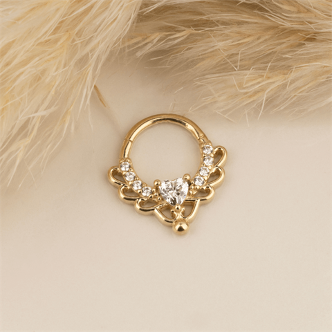 14 Ayar Altın Kalp Taşlı Minimal Halka Piercing