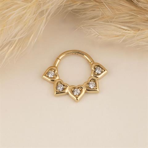 14 Ayar Altın Kalpli Minimal Halka Piercing