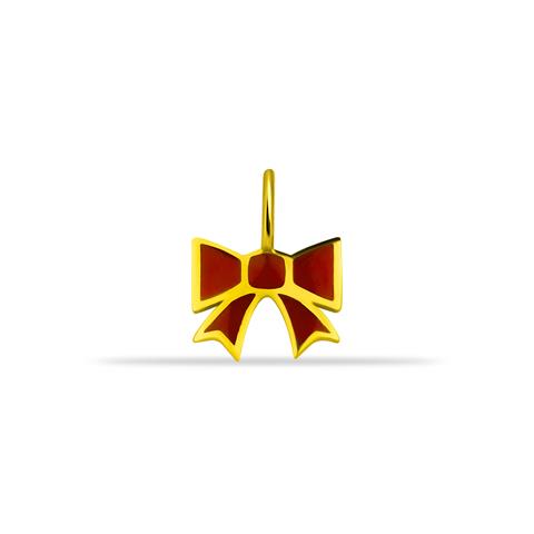 14 Ayar Altın Kırmızı Mineli Kurdele Motifli Mineli Minimal Charm - 1
