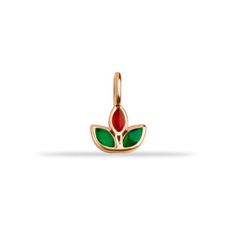 14 Ayar Altın Kırmızı Ve Yeşil Mineli Lotus Motifli Minimal Charm