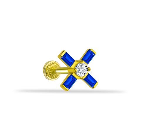 Dianora Piercing-14 Ayar Altın Lacivert Baget Taşlı Minimal Tragus Piercing-Tragus Piercing-10-Milagron.com