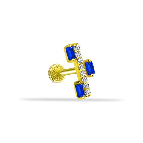 Dianora Piercing-14 Ayar Altın Lacivert Baget Taşlı Minimal Tragus Piercing-Tragus Piercing-1-Milagron.com