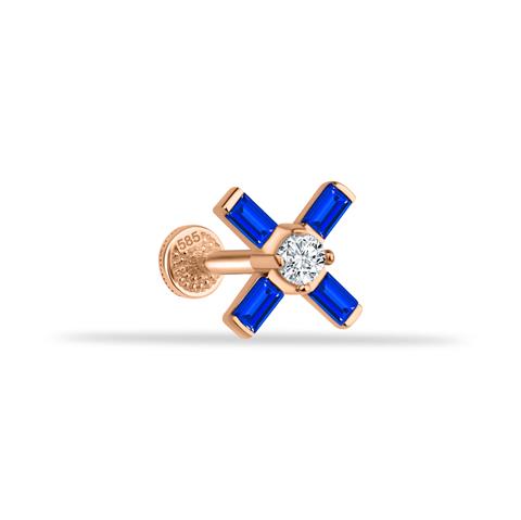 Dianora Piercing-14 Ayar Altın Lacivert Baget Taşlı Minimal Tragus Piercing-Tragus Piercing-2-Milagron.com