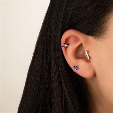 Dianora Piercing-14 Ayar Altın Lacivert Baget Taşlı Minimal Tragus Piercing-Tragus Piercing-4-Milagron.com