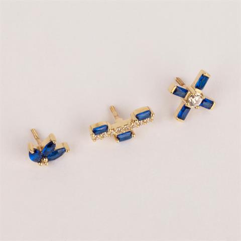 Dianora Piercing-14 Ayar Altın Lacivert Baget Taşlı Minimal Tragus Piercing-Tragus Piercing-7-Milagron.com