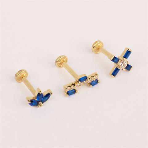 Dianora Piercing-14 Ayar Altın Lacivert Baget Taşlı Minimal Tragus Piercing-Tragus Piercing-8-Milagron.com