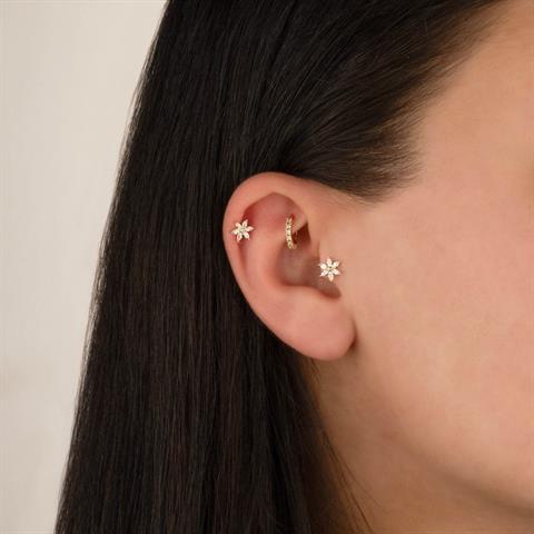Dianora Piercing-14 Ayar Altın Markis Çiçek Tragus Piercing-Tragus Piercing-7-Milagron.com