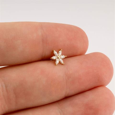 Dianora Piercing-14 Ayar Altın Markis Çiçek Tragus Piercing-Tragus Piercing-8-Milagron.com