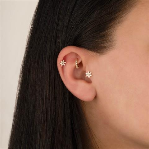 Dianora Piercing-14 Ayar Altın Markis Taşlı Çiçek Helix Kıkırdak Piercing-Helix Piercing-4-Milagron.com